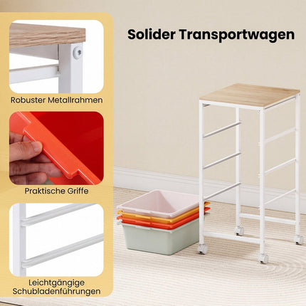 4-Drawer Rolling Storage Cart with Wooden Top and Lockable Wheels