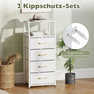 4-Drawer Storage Cabinet with Fabric Drawers – White