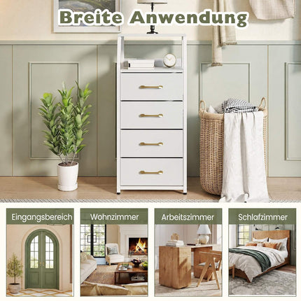 4-Drawer Storage Cabinet with Fabric Drawers – White