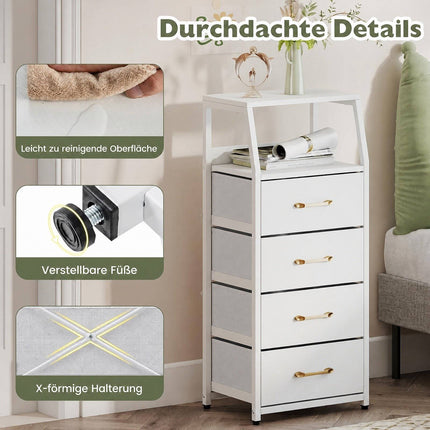 4-Drawer Storage Cabinet with Fabric Drawers – White