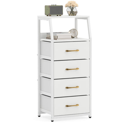 4-Drawer Storage Cabinet with Fabric Drawers – White
