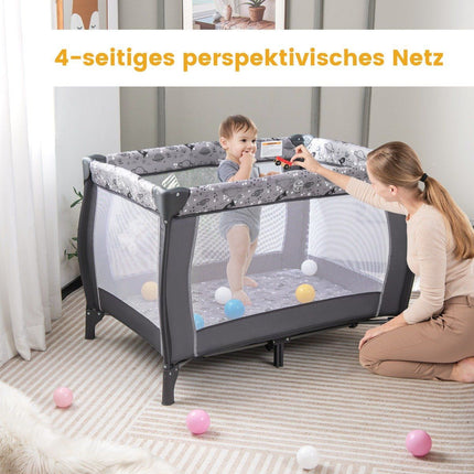 4 IN 1 Baby Bed Portable Side Bed Travel Bed with Foldable Mattress & Changing Table Light Gray