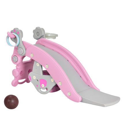 4-In-1 Rocking Horse Slide Set, Pink, Basketball Hoop