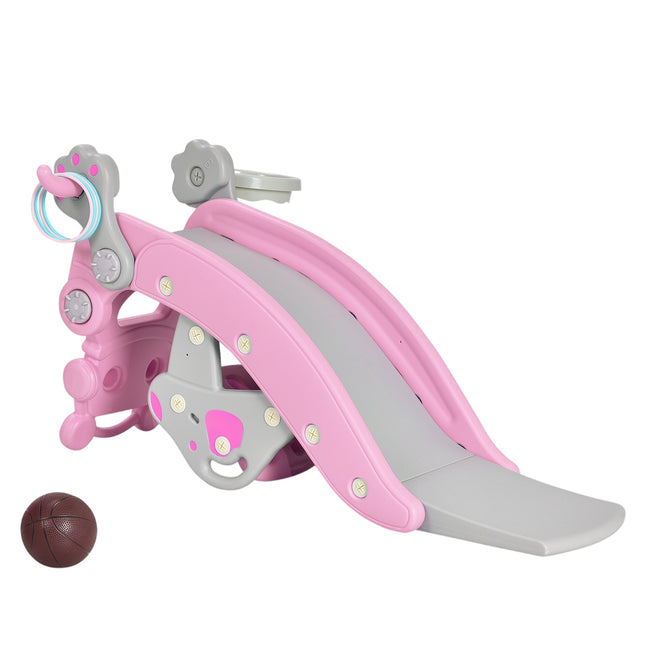 4-In-1 Rocking Horse Slide Set, Pink, Basketball Hoop