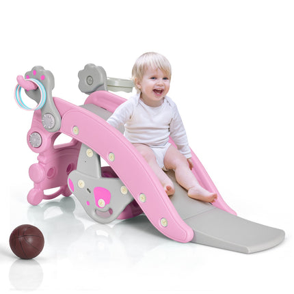 4-In-1 Rocking Horse Slide Set, Pink, Basketball Hoop