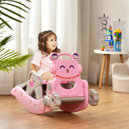 4-In-1 Rocking Horse Slide Set, Pink, Basketball Hoop