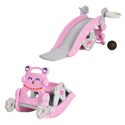 4-In-1 Rocking Horse Slide Set, Pink, Basketball Hoop