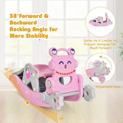 4-In-1 Rocking Horse Slide Set, Pink, Basketball Hoop