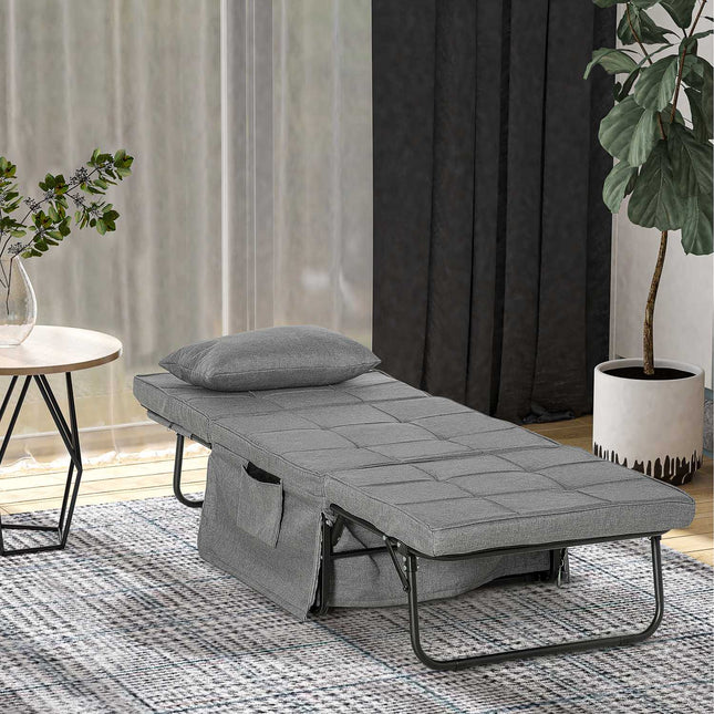 4-In-1 Eenpersoonsbed Logeerbed Opklapbed Fauteuil Poef, 8 Cm Matras, 5-Niveaus In Hoogte Verstelbaar, Stalen Frame, 188X75X38Cm