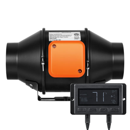 4-Inch Inline Duct Fan, 205 CFM, Temp Humidity Controller
