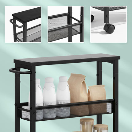 4-Level Kitchen Trolley, Metal & MDF, Mobile Storage