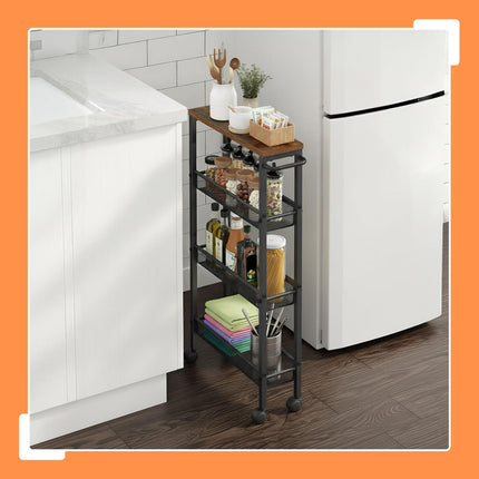 4-Level Kitchen Trolley, Metal & MDF, Mobile Storage