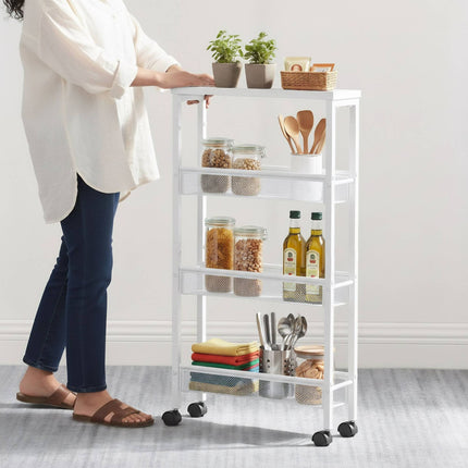 4-Level Kitchen Trolley, Metal & MDF, Mobile Storage