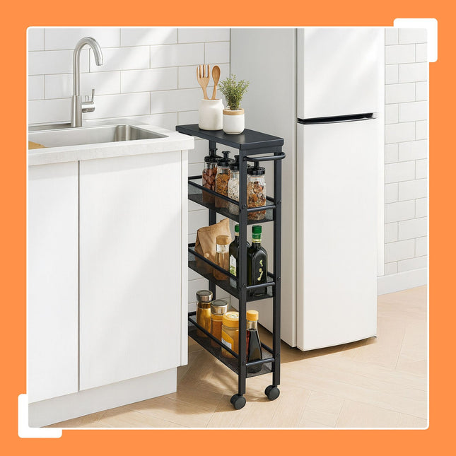 4-Level Kitchen Trolley, Metal & MDF, Mobile Storage