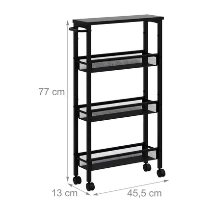 4-Level Kitchen Trolley, Metal & MDF, Mobile Storage