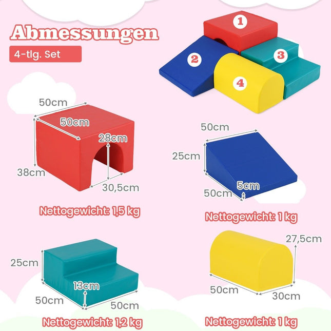 4 PCS. Foam building blocks for climbing and romping around. Soft building blocks. Giant building blocks red + blue