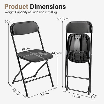 4 Pack Black Folding Chairs with Heavy Duty Metal Frame