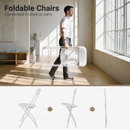 4 Pack White Folding Chairs with Heavy Duty Metal Frame