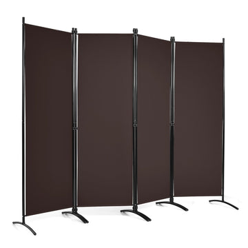4-Panel 173 cm Privacy Screen with Steel Frame, Brown