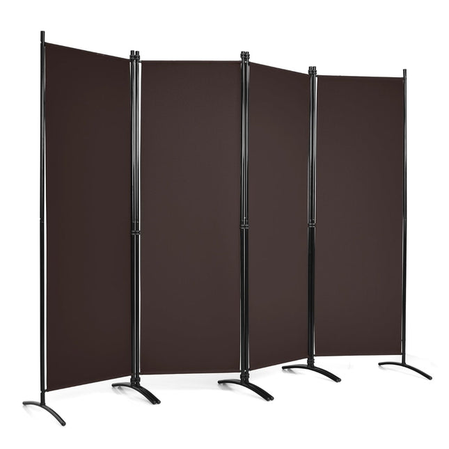 4-Panel 173 cm Privacy Screen with Steel Frame, Brown