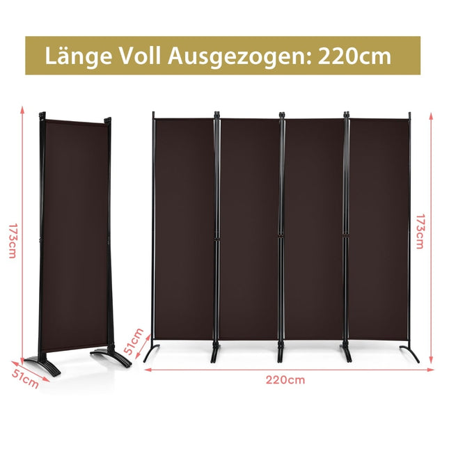 4-Panel 173 cm Privacy Screen with Steel Frame, Brown