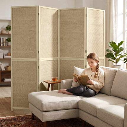 4-Panel Bamboo Room Divider, Handwoven, 180x180 cm, Natural