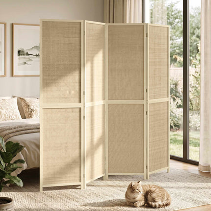 4-Panel Bamboo Room Divider, Handwoven, 180x180 cm, Natural