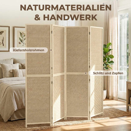 4-Panel Bamboo Room Divider, Handwoven, 180x180 cm, Natural