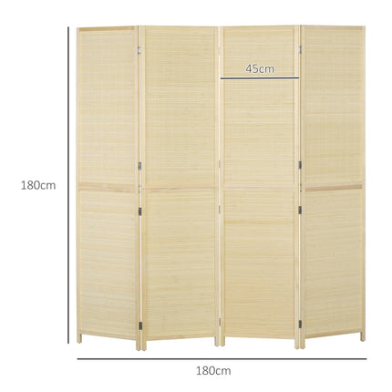 4-Panel Bamboo Room Divider, Natural Wood Finish