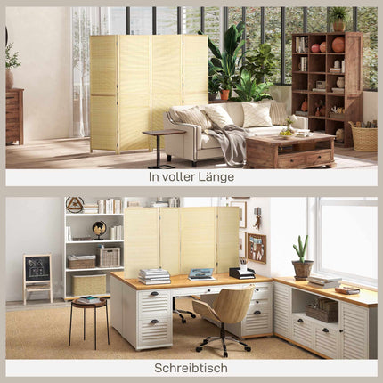 4-Panel Bamboo Room Divider, Natural Wood Finish