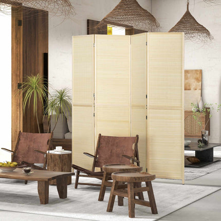 4-Panel Bamboo Room Divider, Natural Wood Finish