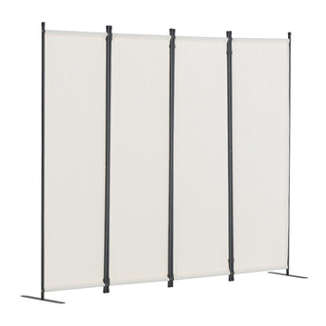 4-Panel Folding Room Divider, Fabric Privacy Screen, White
