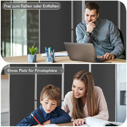 4-Panel Folding Room Divider, Gray, 221 x 188 cm