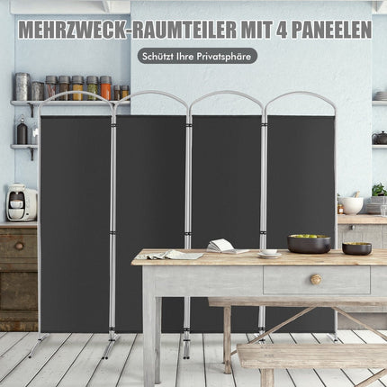 4-Panel Folding Room Divider, Gray, 221 x 188 cm