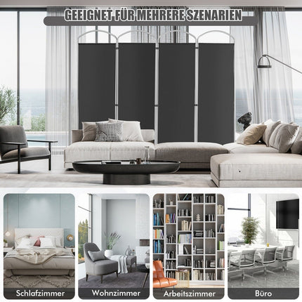 4-Panel Folding Room Divider, Gray, 221 x 188 cm