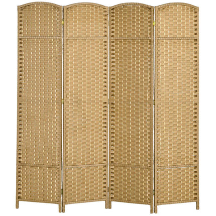 4-Panel Folding Room Divider, Natural Wood, Privacy Screen