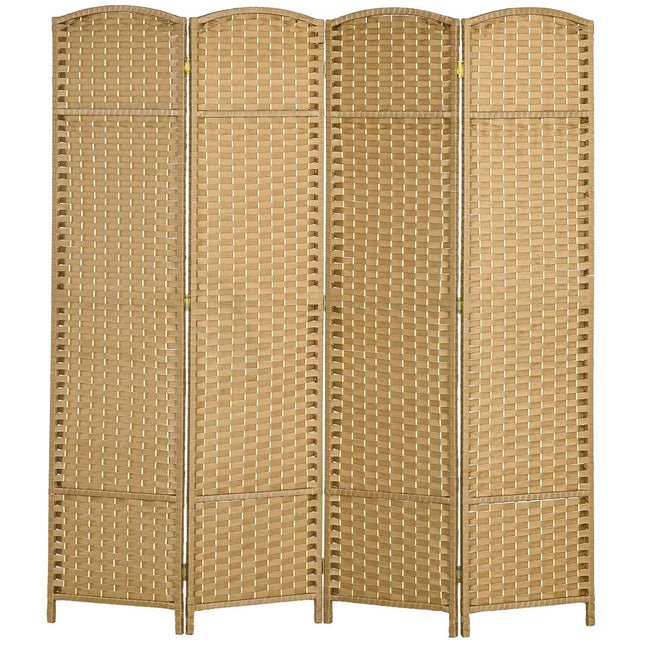 4-Panel Folding Room Divider, Natural Wood, Privacy Screen