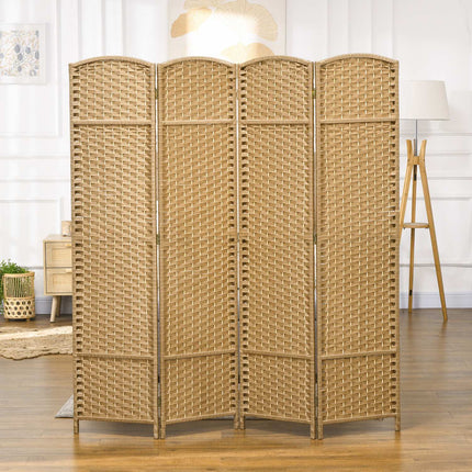 4-Panel Folding Room Divider, Natural Wood, Privacy Screen