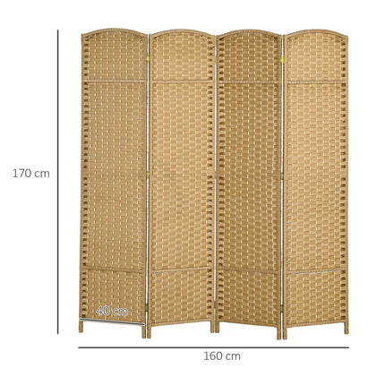 4-Panel Folding Room Divider, Natural Wood, Privacy Screen