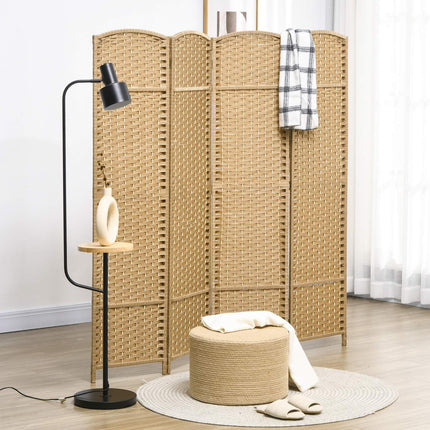 4-Panel Folding Room Divider, Natural Wood, Privacy Screen