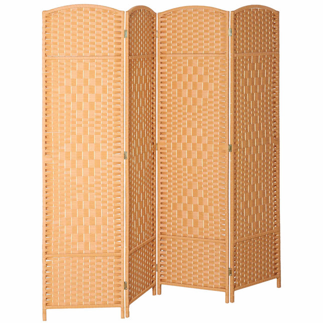 4-Panel Folding Room Divider, Polypropylene, Pine Wood