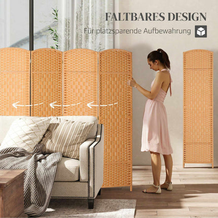 4-Panel Folding Room Divider, Polypropylene, Pine Wood