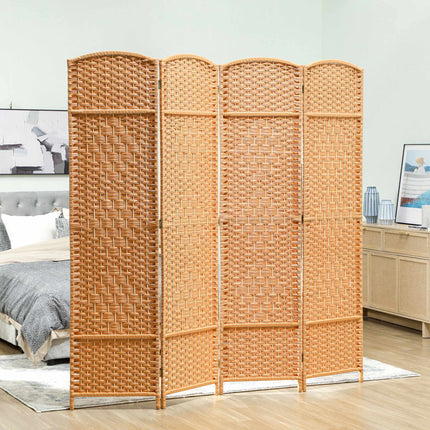 4-Panel Folding Room Divider, Polypropylene, Pine Wood