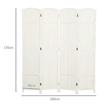 4-Panel Folding Room Divider, White Polypropylene