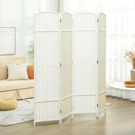 4-Panel Folding Room Divider, White Polypropylene