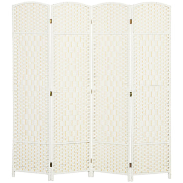 4-Panel Folding Room Divider, White, Polypropylene, Pine