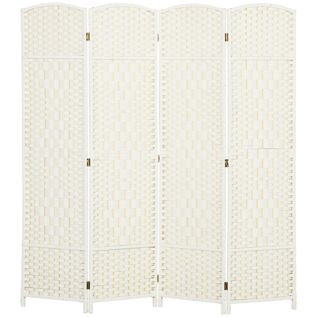 4-Panel Folding Room Divider, White, Polypropylene, Pine