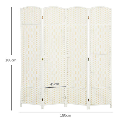 4-Panel Folding Room Divider, White, Polypropylene, Pine