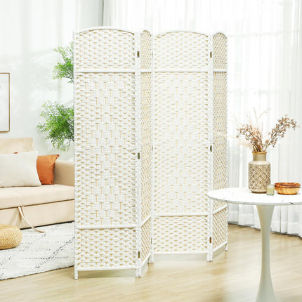 4-Panel Folding Room Divider, White, Polypropylene, Pine