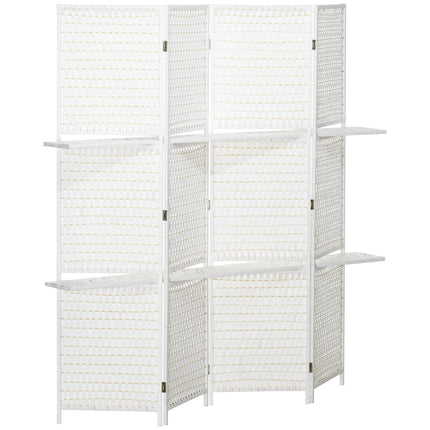 4-Panel Folding Room Divider with Shelves, Pine/Bamboo